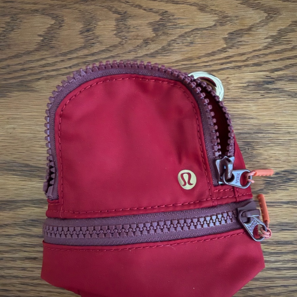 Lululemon red small mini nano Lunar New Year zip key pouch with gold clip NWOT